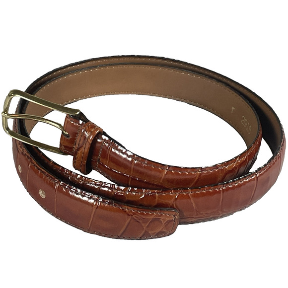 Cowhide Leather Gator Alligator Embossed Brown Womens Belt 35/85 #2918 - Picture 1 of 7
